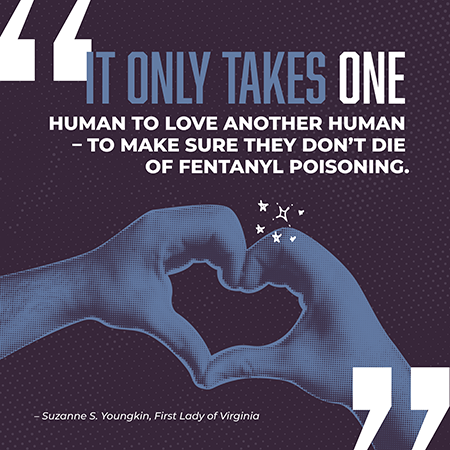 Hands making heart shape, quote from First Lady