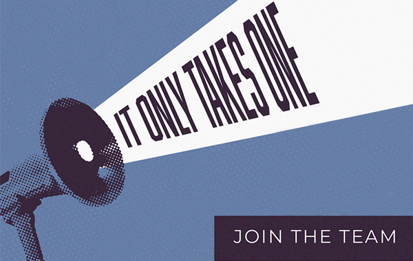 Join the team mega phone graphic